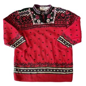 WOODSTOCK INTERNATIONAL By Bernard Womens‎ Red Vintage Hand Knit Sweater Size 36